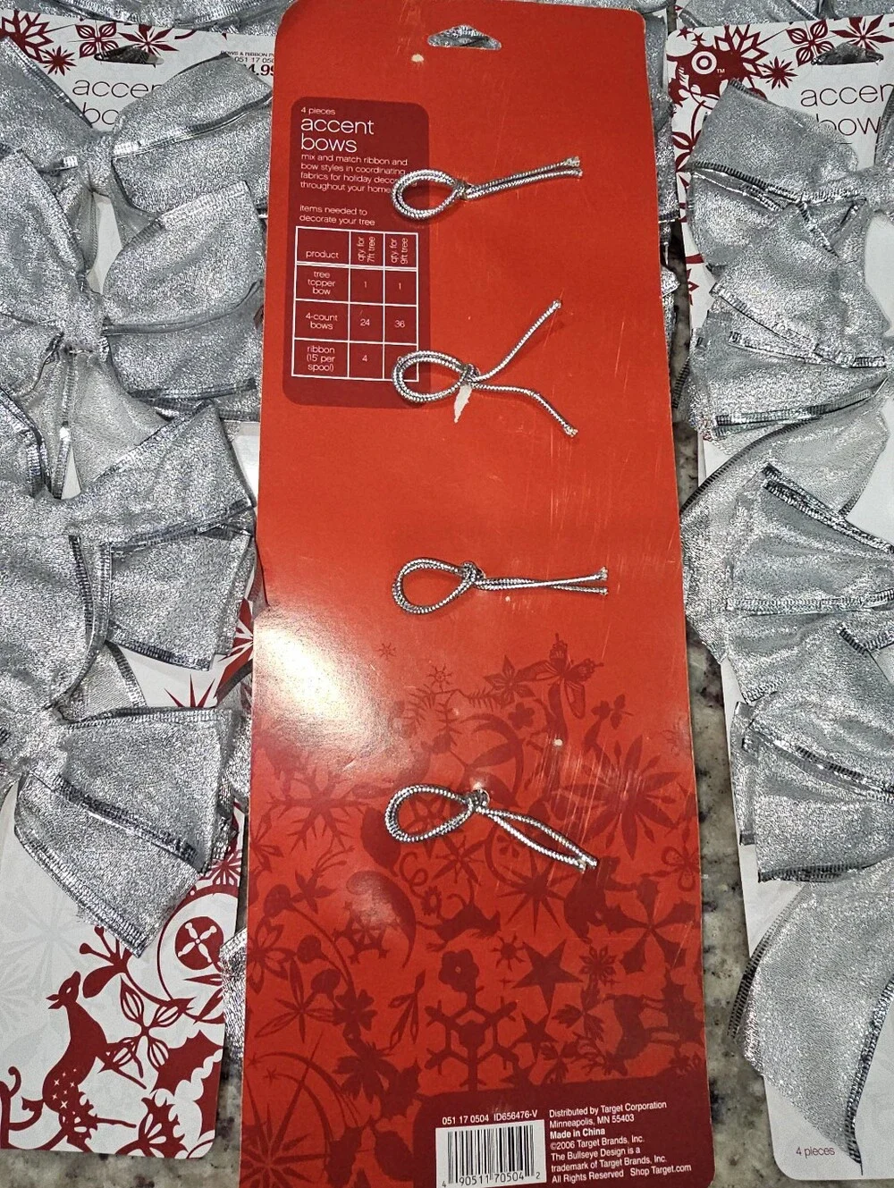 2006 Target Holiday Silver Wired Bows - Small & Large- 12 Packs - 80 Bows Total